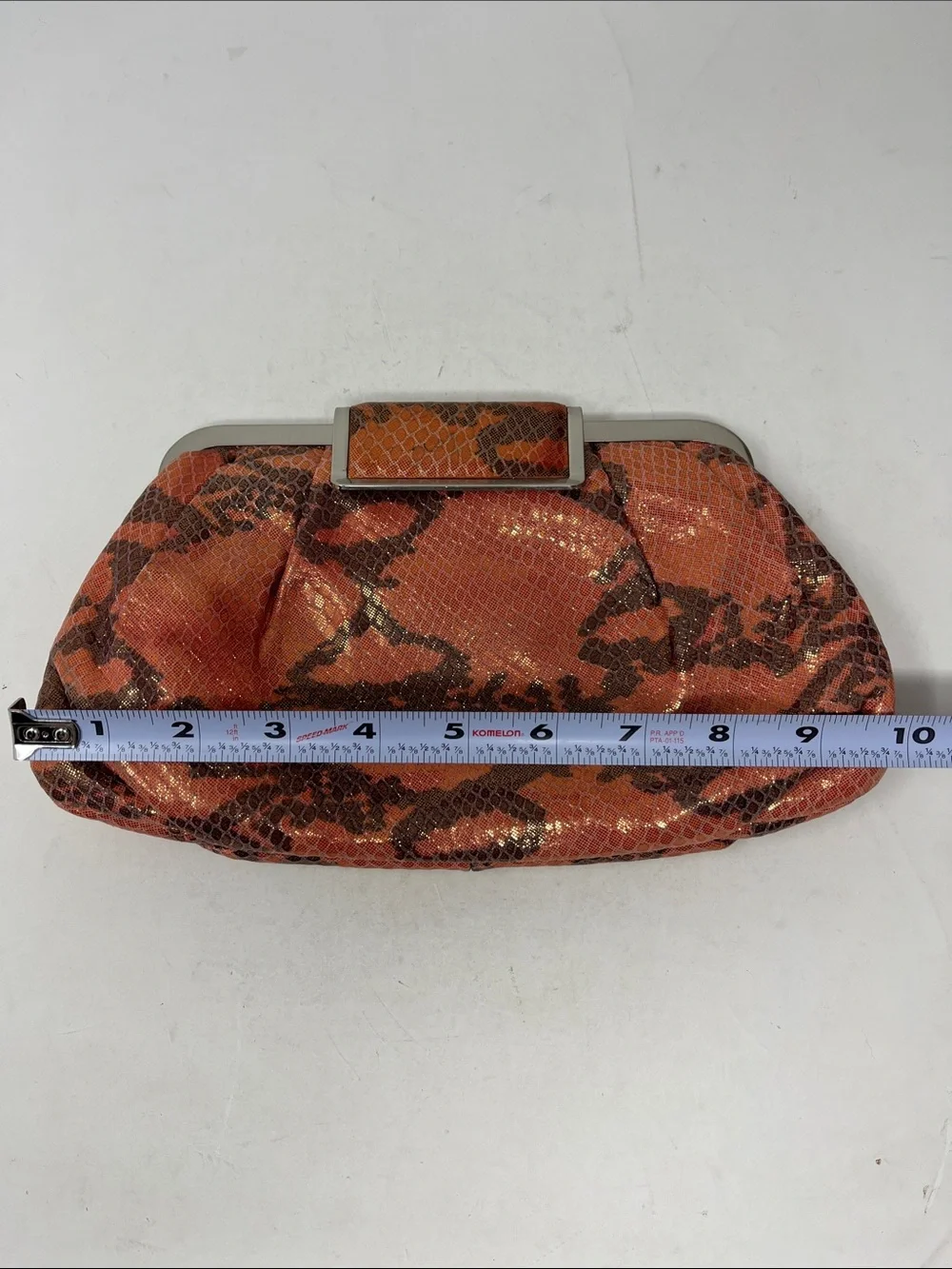 ANNABEL INGALL AUSTRALIA IRIDESCENT SNAKESKIN PEACH AND GRAY CLUTCH BAG